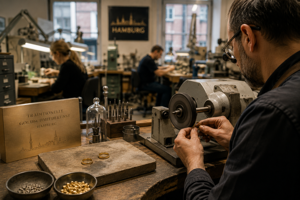 Trauringe Buxtehude – traditionelle Goldschmiedekunst in unserer Partnermanufaktur in Hamburg