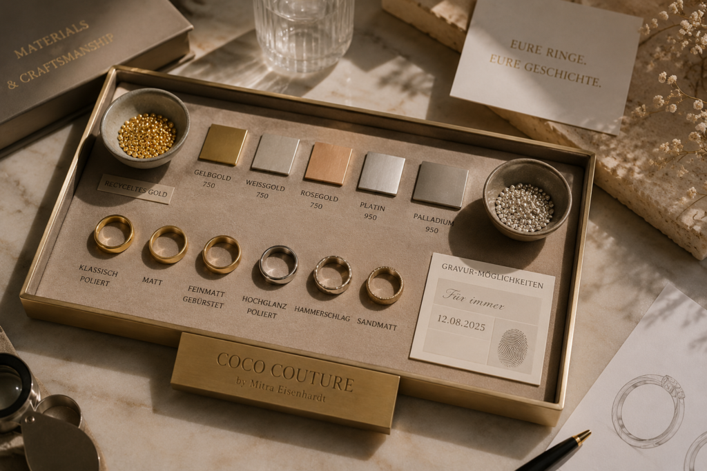 Materialien und Oberflächen für individuelle Trauringe in Buxtehude bei Coco Couture